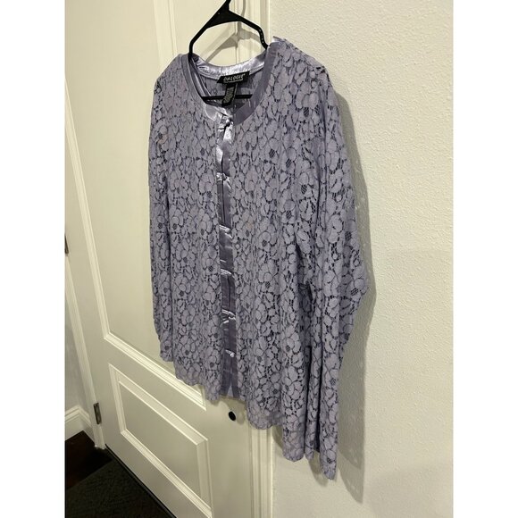 Vintage Dialogue Button Front Cardigan and Tank Set Lavender Sz XL Satin Trim - Picture 3 of 13
